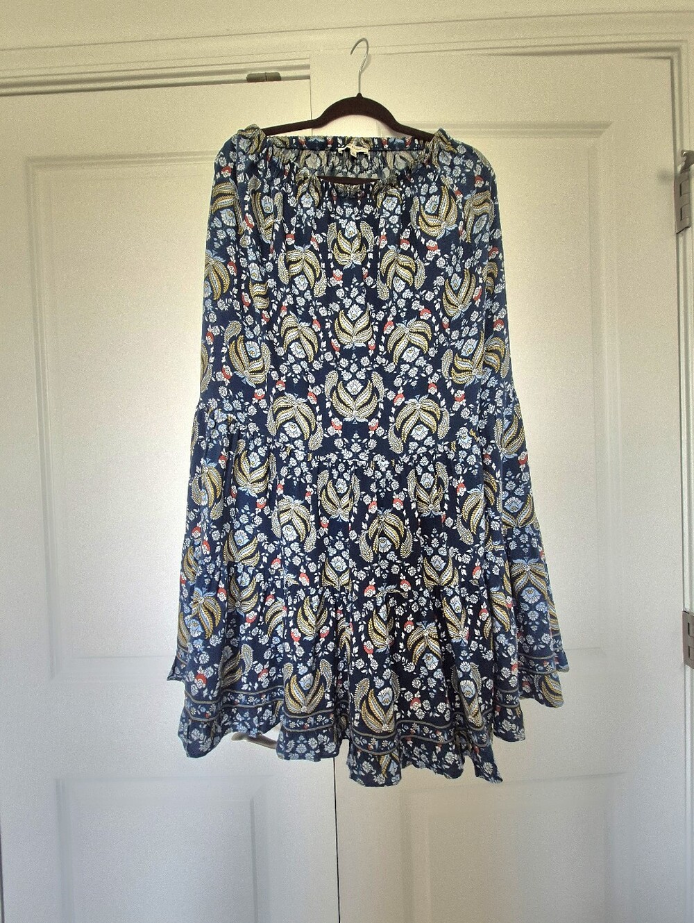 Max Studio Blue Floral Circle Skirt with  Red Accents